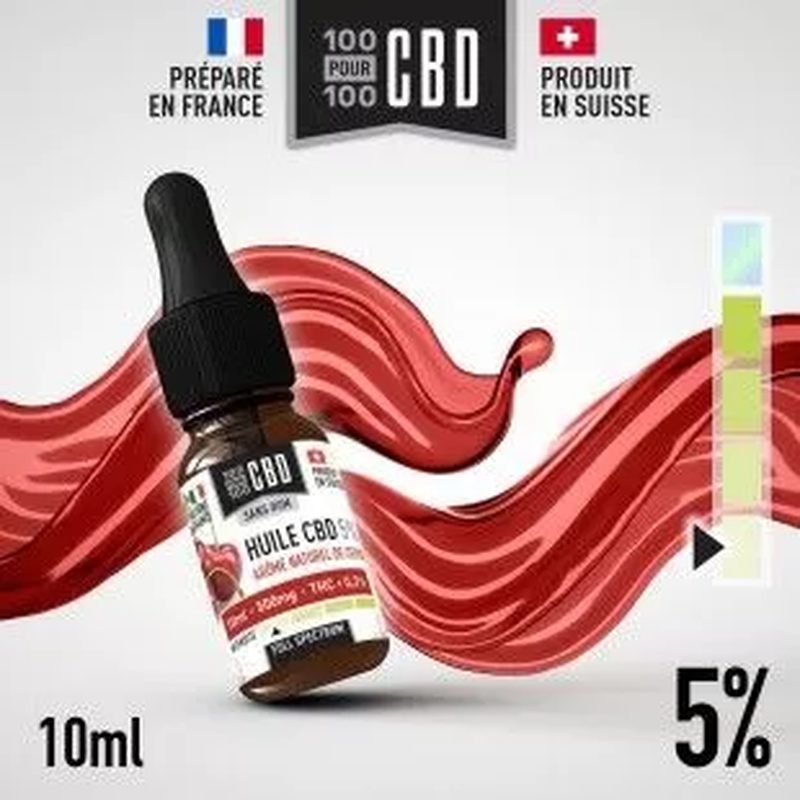 Huile CBD cerise 5% Full Spectrum 100pour100 CBD - 100 % ou 100%